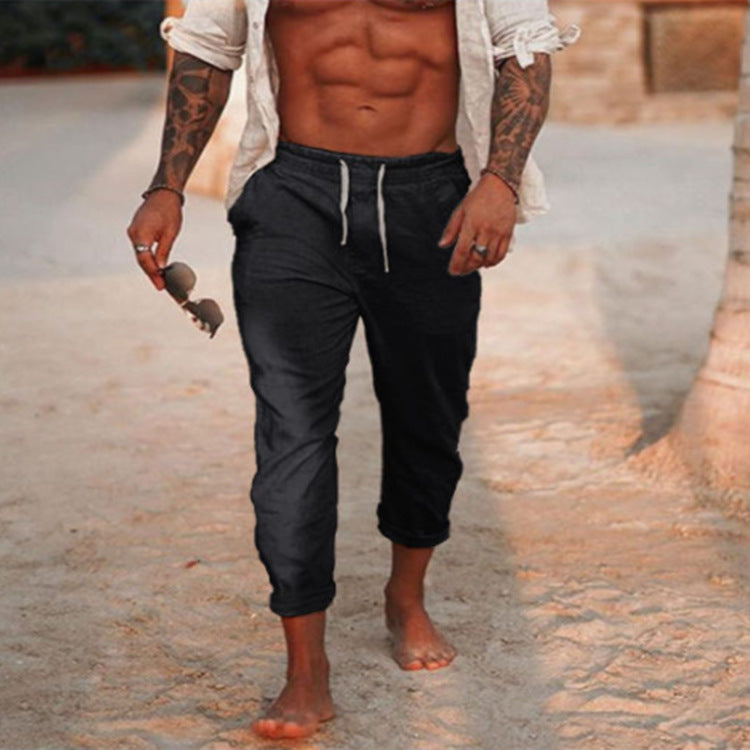 Men's Casual Linen Holiday Solid Color Breathable Trousers